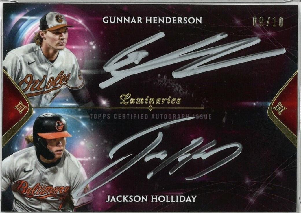 Gunnar Henderson / Jackson Holliday #SLDA-HH Baseball Cards 2024 Topps Luminaries Sparks of Light Dual Autograph