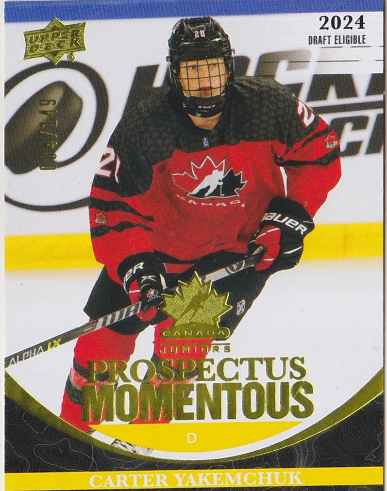Carter Yakemchuk #PM-4 2023 Upper Deck Team Canada Juniors Prospectus Momentous Hockey