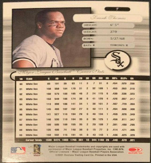 Frank Thomas #7 Baseball Cards 2001 Donruss Elite