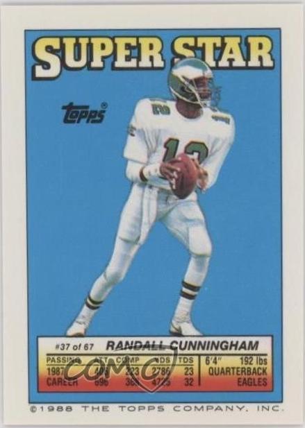 Randall Cunningham #37 1988 Topps Stickers Super Star Back Football