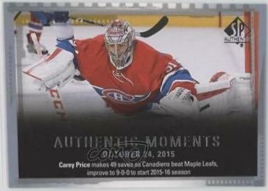 Carey Price #146 Hockey Cards 2015 SP Authentic