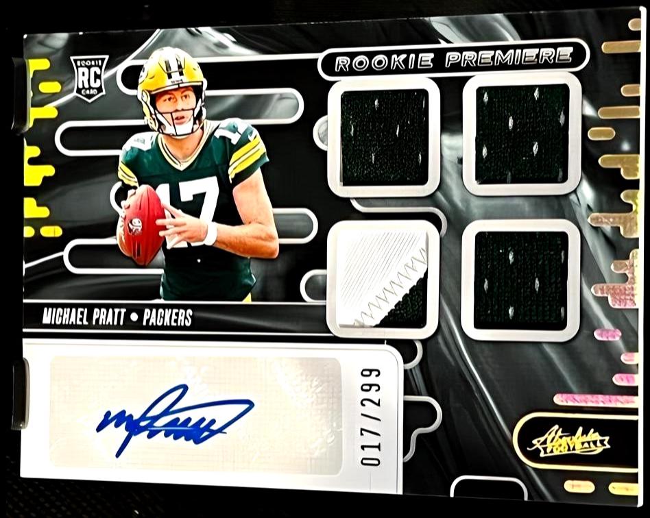 Michael Pratt #RPMA-MPT Football Cards 2024 Panini Absolute Rookie Premiere Quad Materials Auto