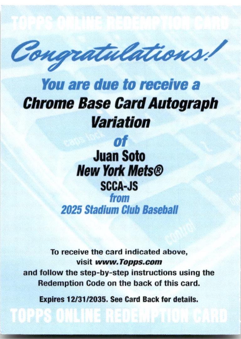 2025 Topps Stadium Club Chrome Autograph Juan Soto #SCCA-JS card