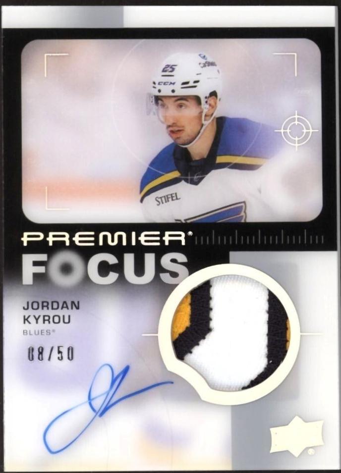 Jordan Kyrou #PFP-JK Hockey Cards 2023 Upper Deck Premier Focus Auto Patch