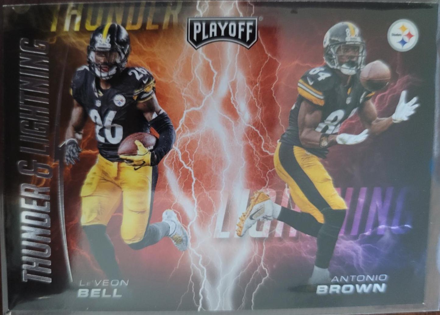 Le'veon Bell & Antonio Brown #4 Football Cards 2017 Panini Playoff Thunder and Lightning