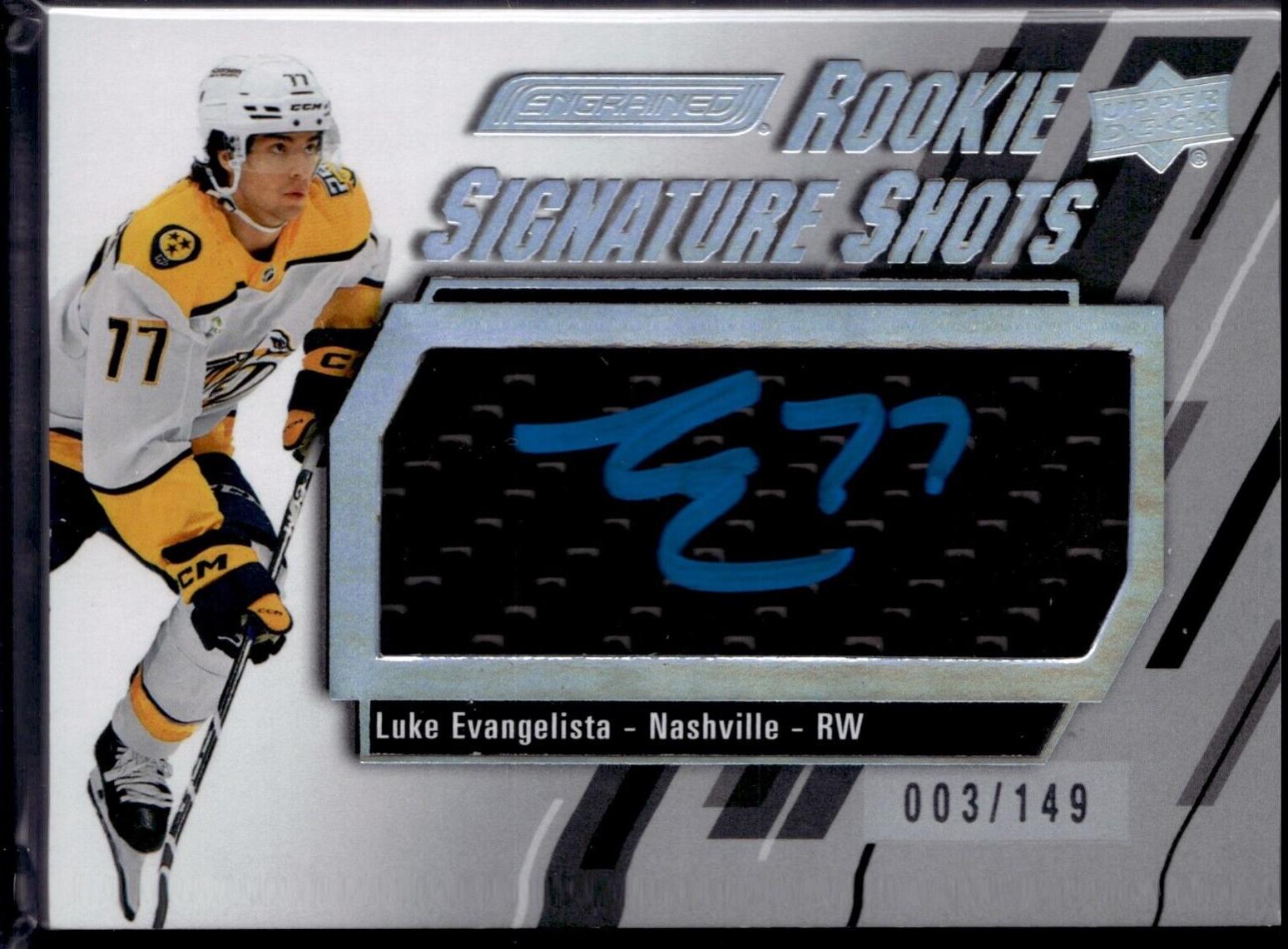 Luke Evangelista #RSS-LE Hockey Cards 2023 Upper Deck Engrained Rookie Signature Shots