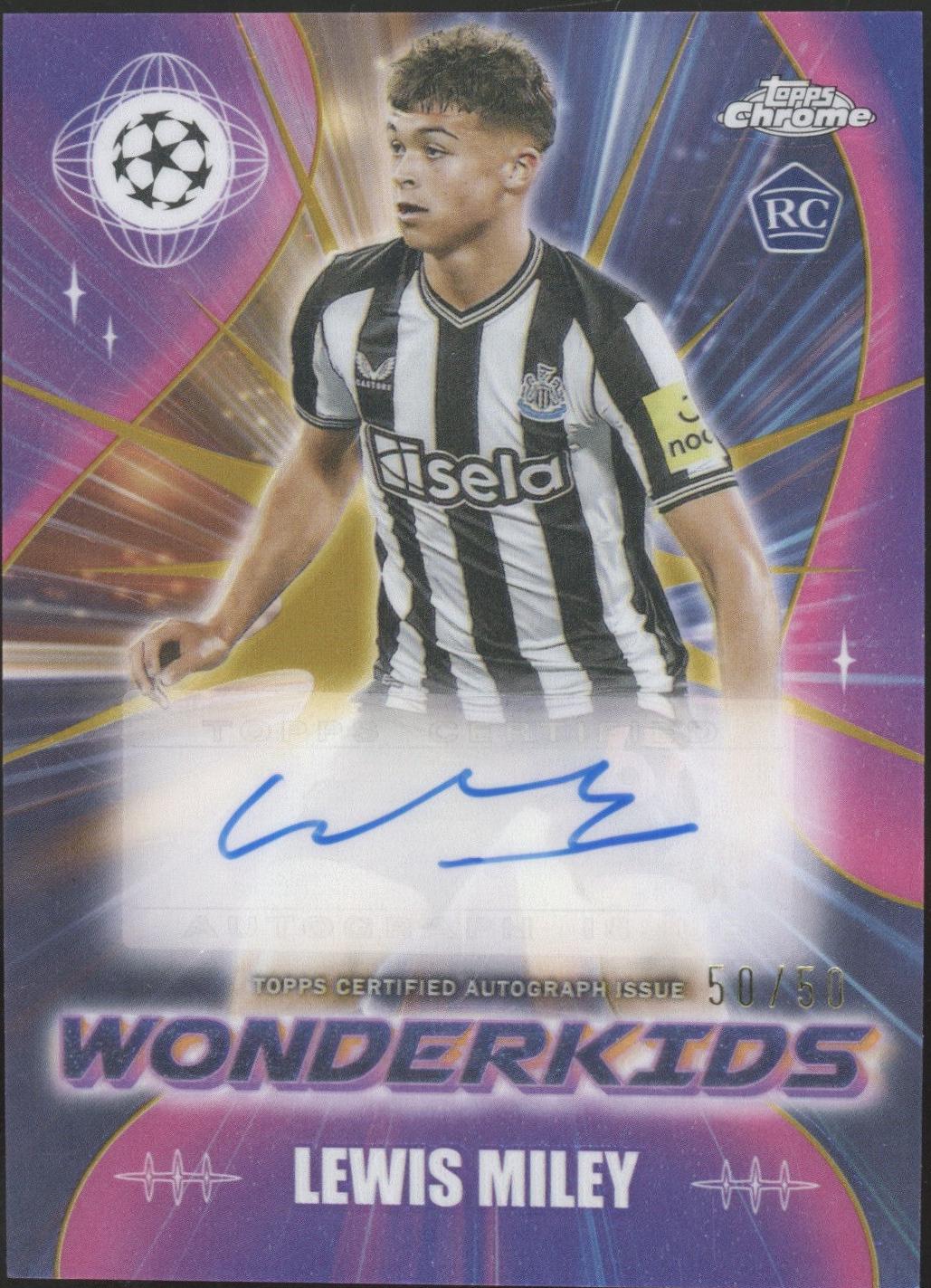 Lewis Miley #WA-LM Soccer Cards 2023 Topps Chrome UEFA Club Wonderkid Autograph