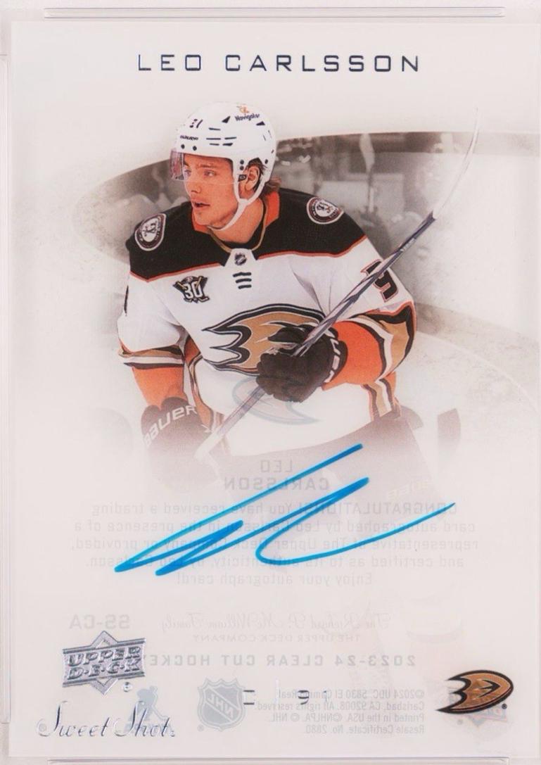Leo Carlsson #SS-CA 2023-24 Upper Deck Clear Cut Hockey 2006-07 UD Sweet Shot Autos