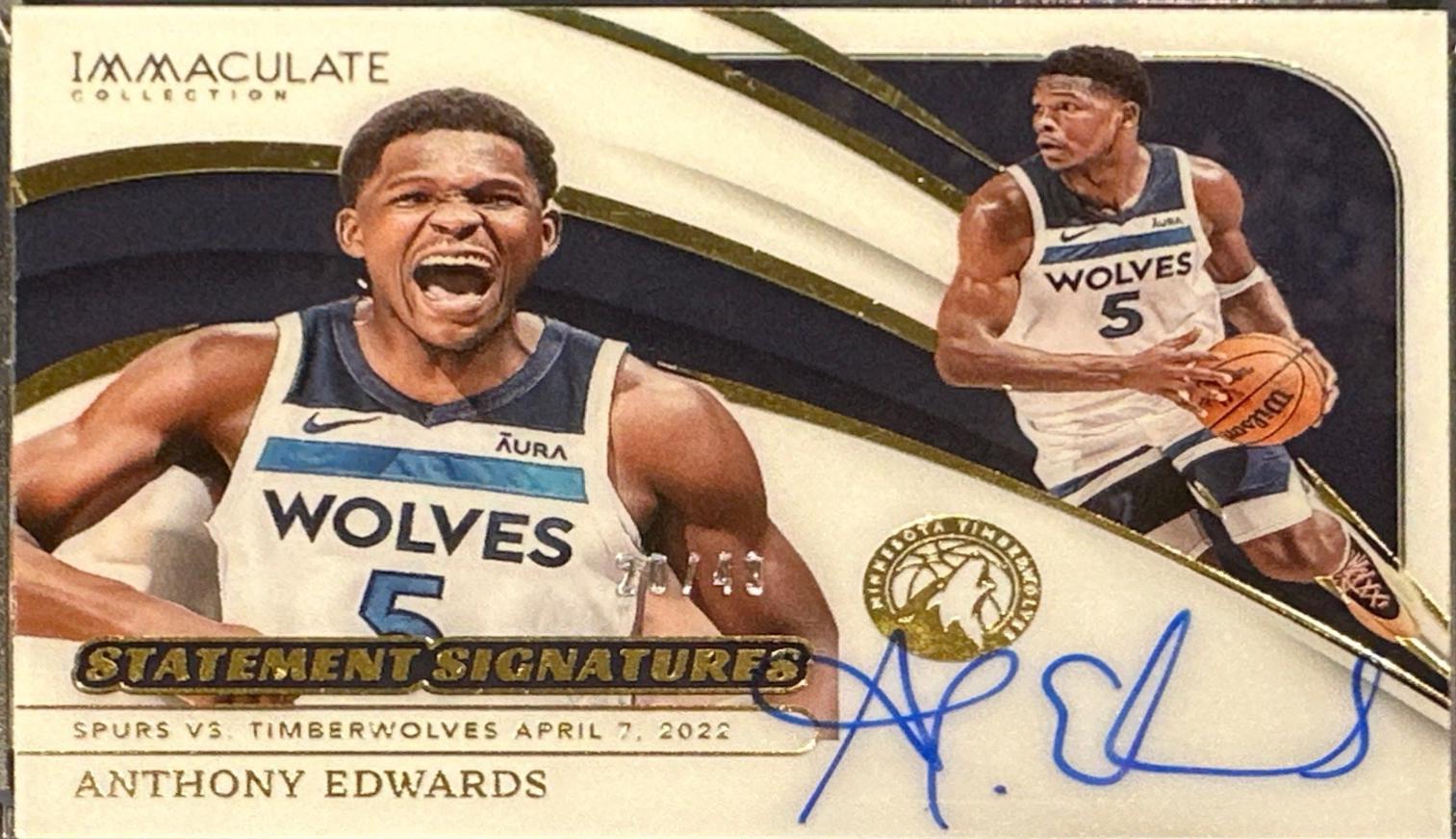 Anthony Edwards #8 Basketball Cards 2023 Panini Immaculate Statement Signatures