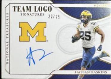 Hassan Haskins #TL-HHA Football Cards 2022 Panini National Treasures Collegiate Team Logo Signatures