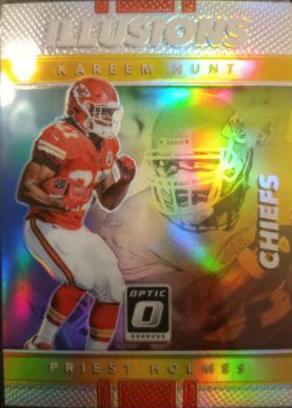 Kareem Hunt, Priest Holmes #3 Football Cards 2017 Panini Donruss Optic Illusions