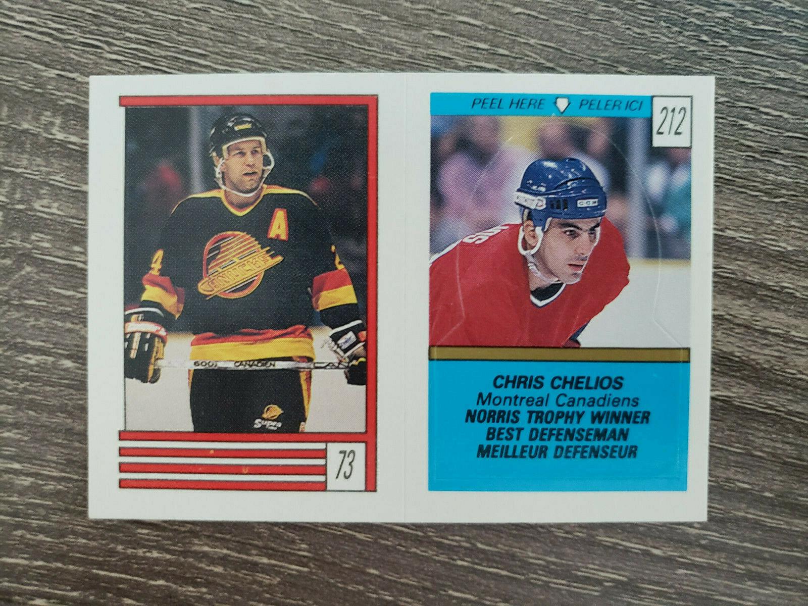 Larry Melnyk, Chris Chelios Hockey Cards 1989 O-Pee-Chee Sticker