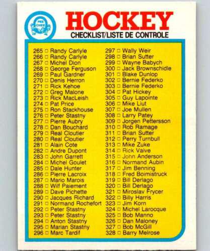 Checklist 265-396 #396 Hockey Cards 1982 O-Pee-Chee
