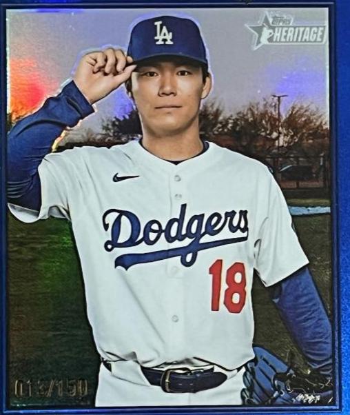 2026 Topps Heritage Yoshinobu Yamamoto [Blue Bordered Chrome] #371 card