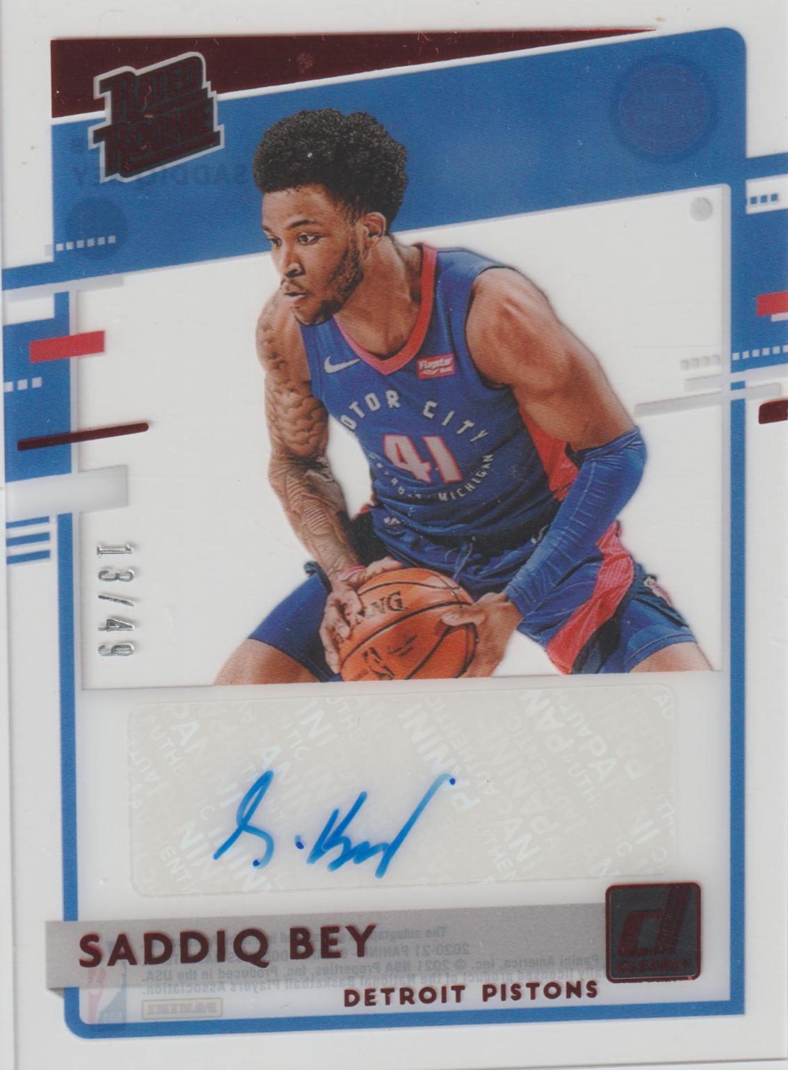 Saddiq Bey #RRA-SDB Basketball Cards 2020 Panini Clearly Donruss Rated Rookie Autographs