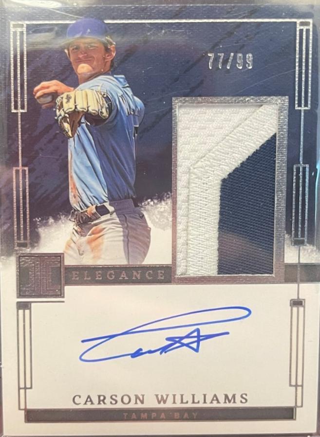 Carson Williams #EPJ-CW Baseball Cards 2024 Panini Impeccable Elegance Prospect Jersey Autograph