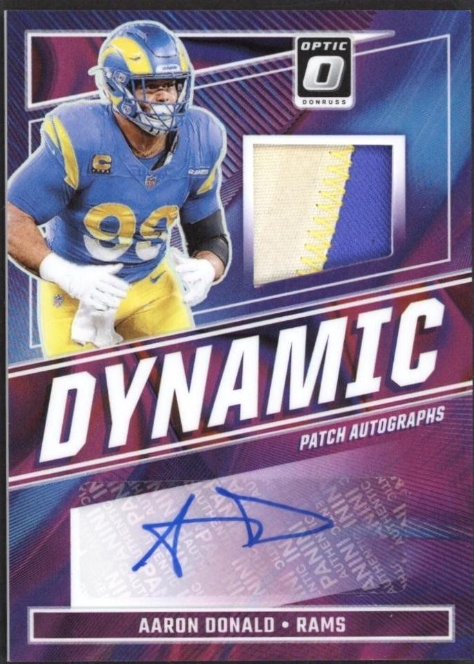 Aaron Donald #1 Football Cards 2024 Panini Donruss Optic Dynamic Patch Autograph