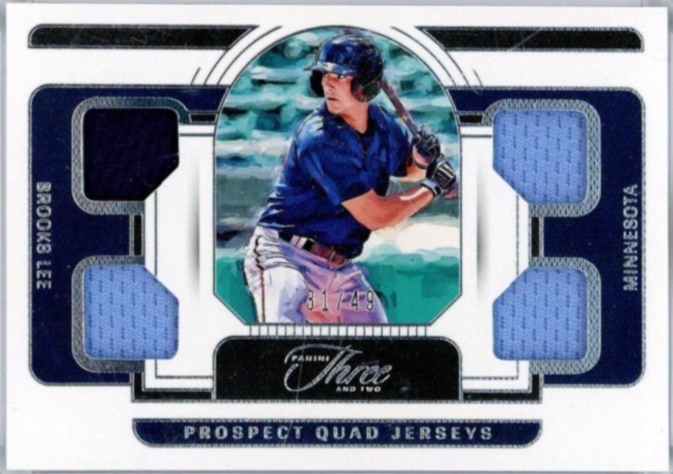 Brooks Lee #PQJ-BL Baseball Cards 2023 Panini Three and Two Prospect Quad Jerseys