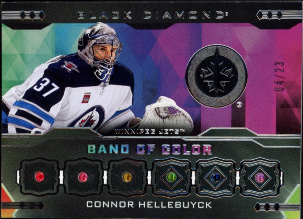 Connor Hellebuyck #BC-CH Hockey Cards 2023 Upper Deck Black Diamond Band of Color