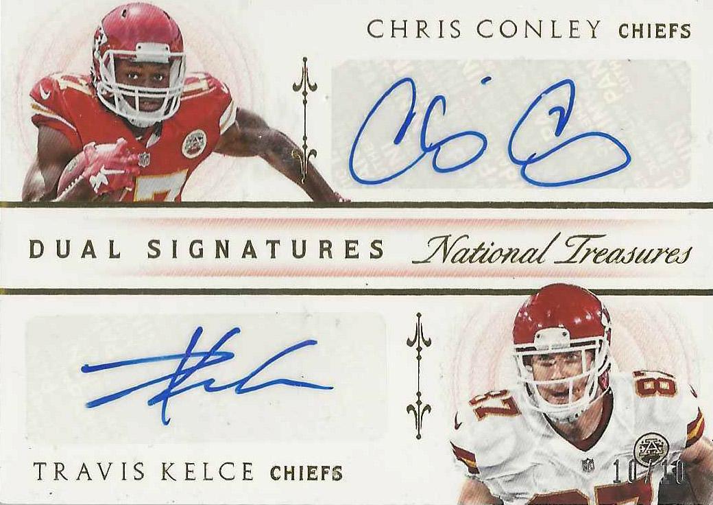 Chris Conley, Travis Kelce #DS-CK Football Cards 2016 Panini National Treasures Dual Signatures