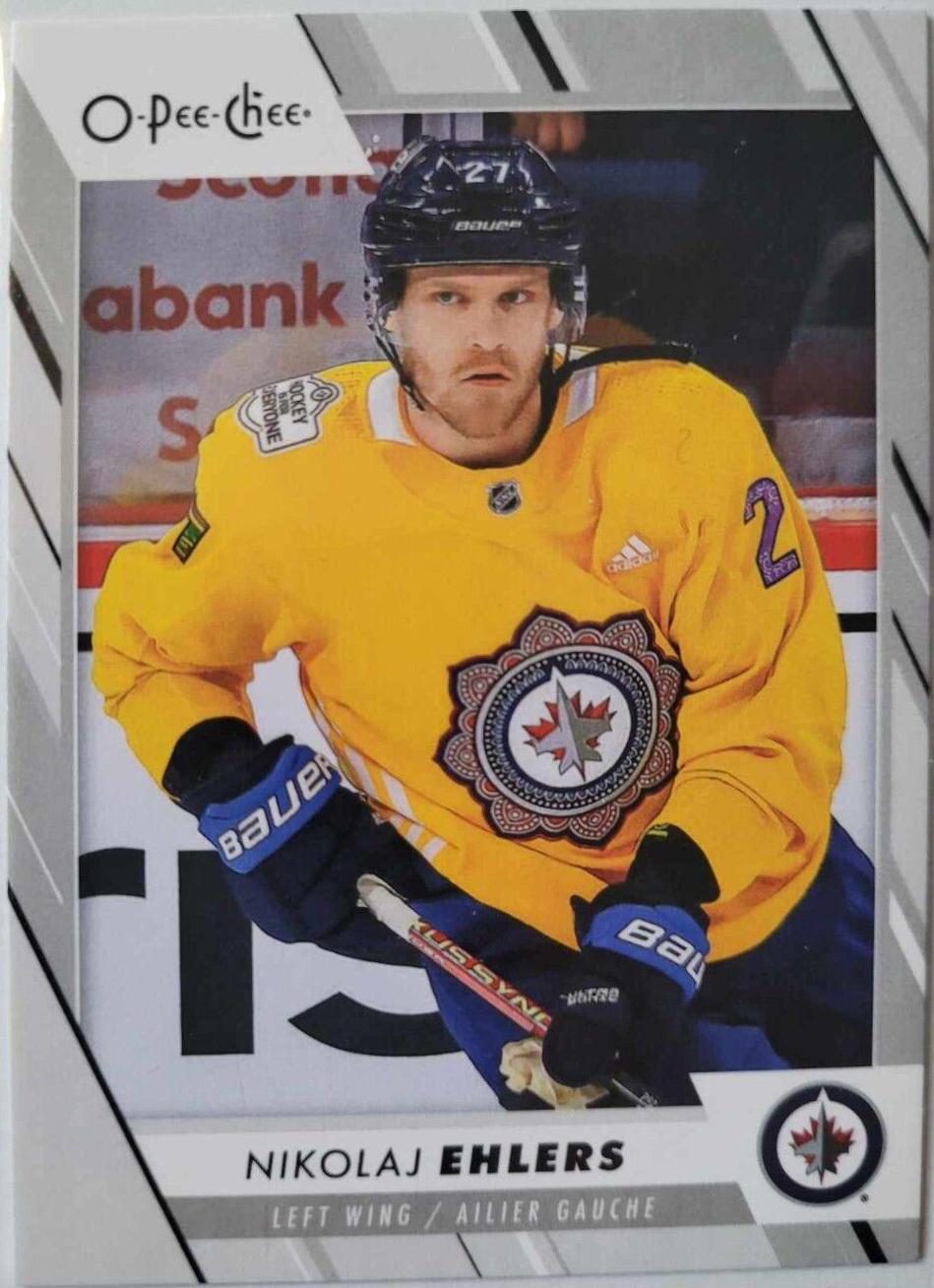 Nikolaj Ehlers #73 Hockey Cards 2023 O-Pee-Chee Pregame Warm-Up Jersey Photo
