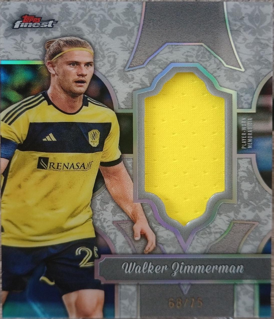 Walker Zimmerman #FF-WZ Soccer Cards 2024 Topps Finest MLS Fabrics