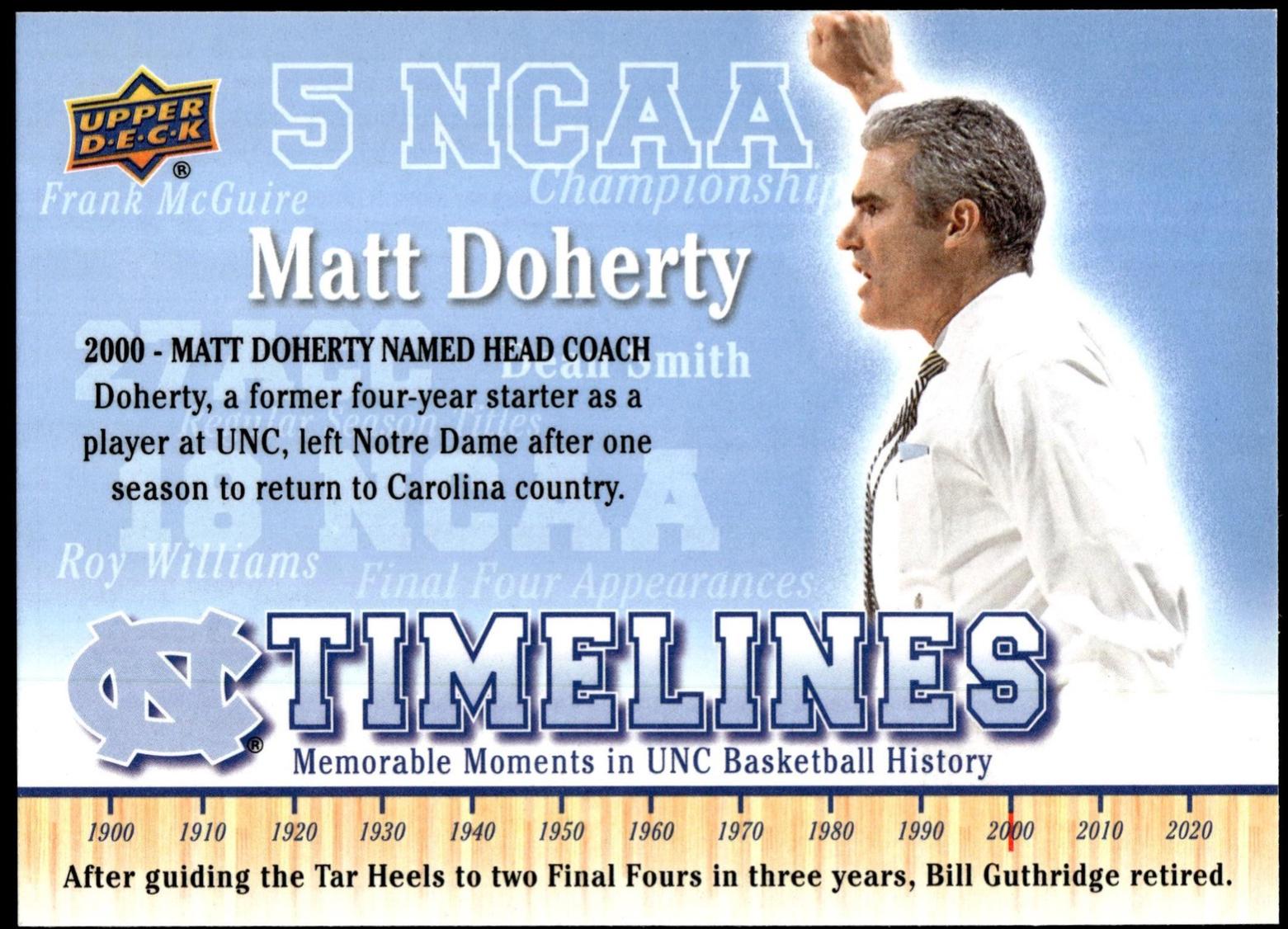 Matt Doherty #160 2010 Upper Deck North Carolina Tar Heels Basketball