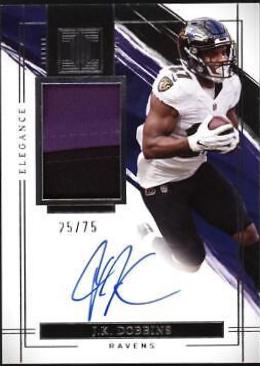 JK Dobbins #EVA-JKO Football Cards 2022 Panini Impeccable Elegance Veteran Patch Autographs