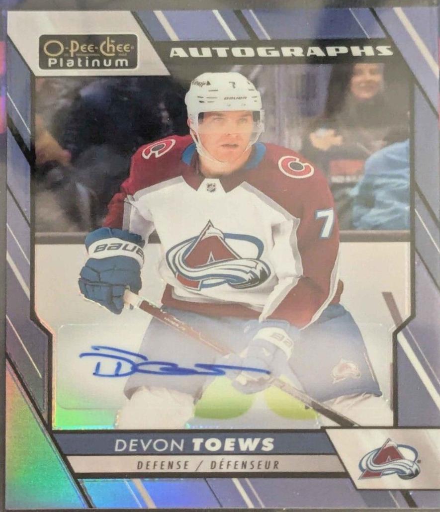Devon Toews #BA-DT Hockey Cards 2023 O-Pee-Chee Platinum Blue Rainbow Autographs