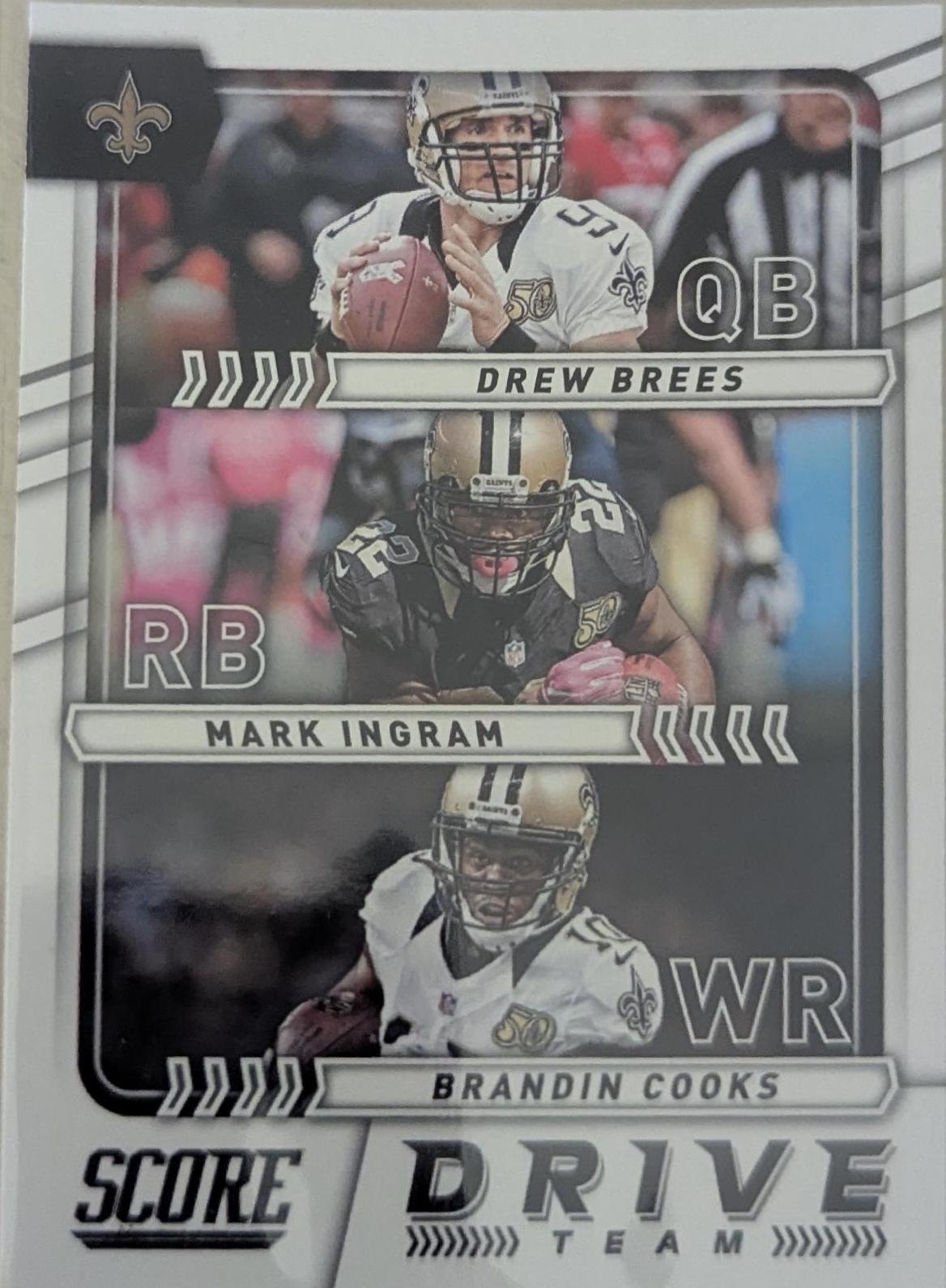 Drew Brees, Mark Ingram, Brandin Cooks #12 Football Cards 2017 Panini Score Drive Team Trios