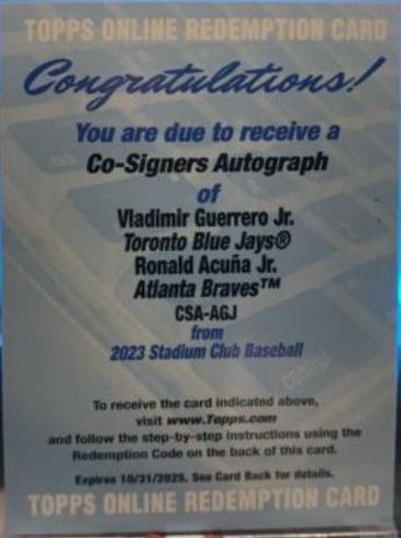 Ronald Acuña Jr #SCBA-RA 2023 Stadium Club Baseball Autographs
