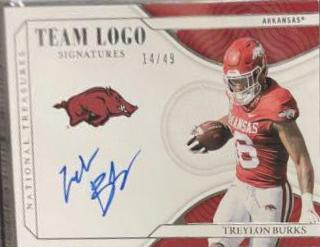 Treylon Burks #TL-TBU Football Cards 2022 Panini National Treasures Collegiate Team Logo Signatures