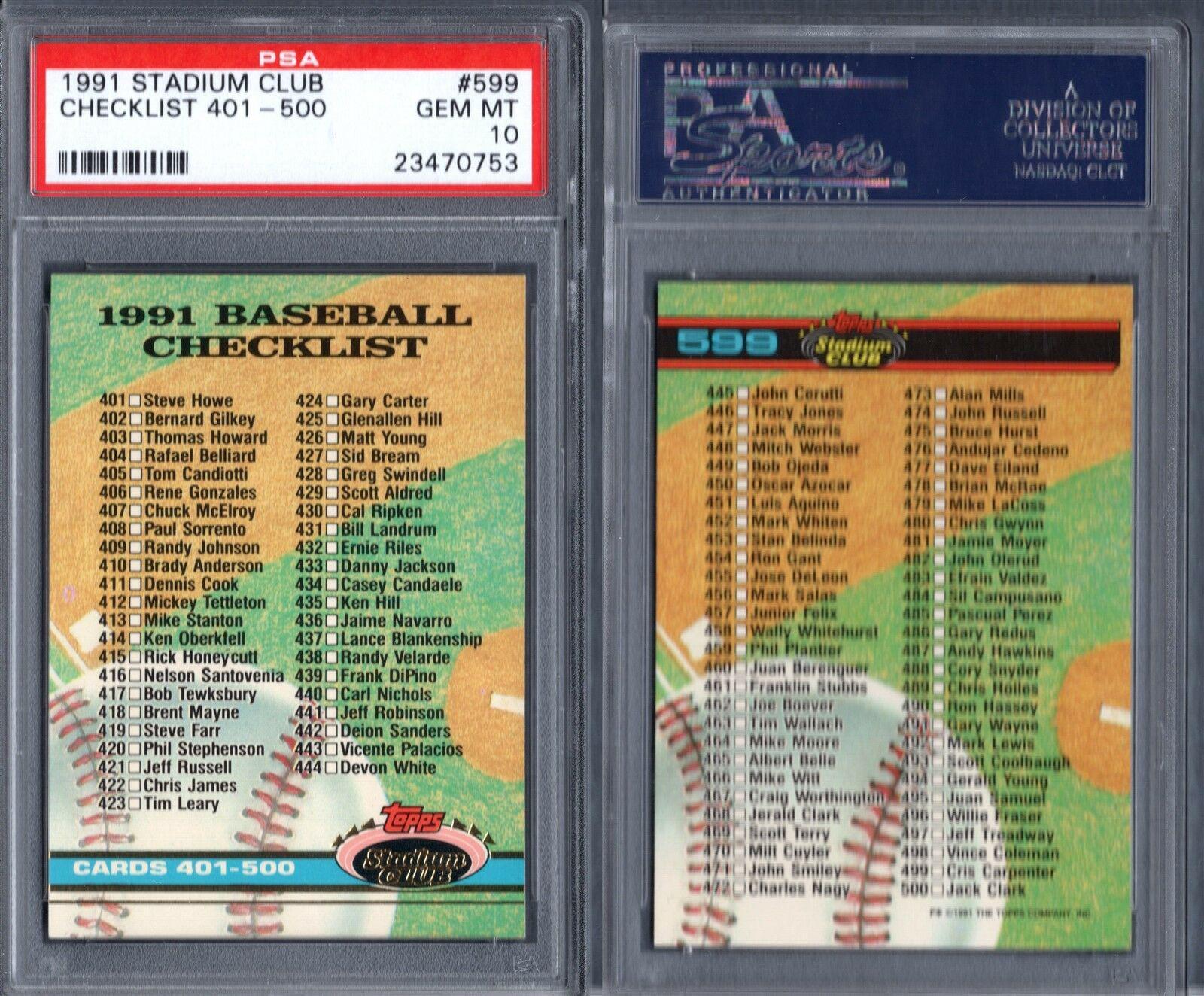 Checklist: 401-500 #599 1991 Stadium Club Baseball