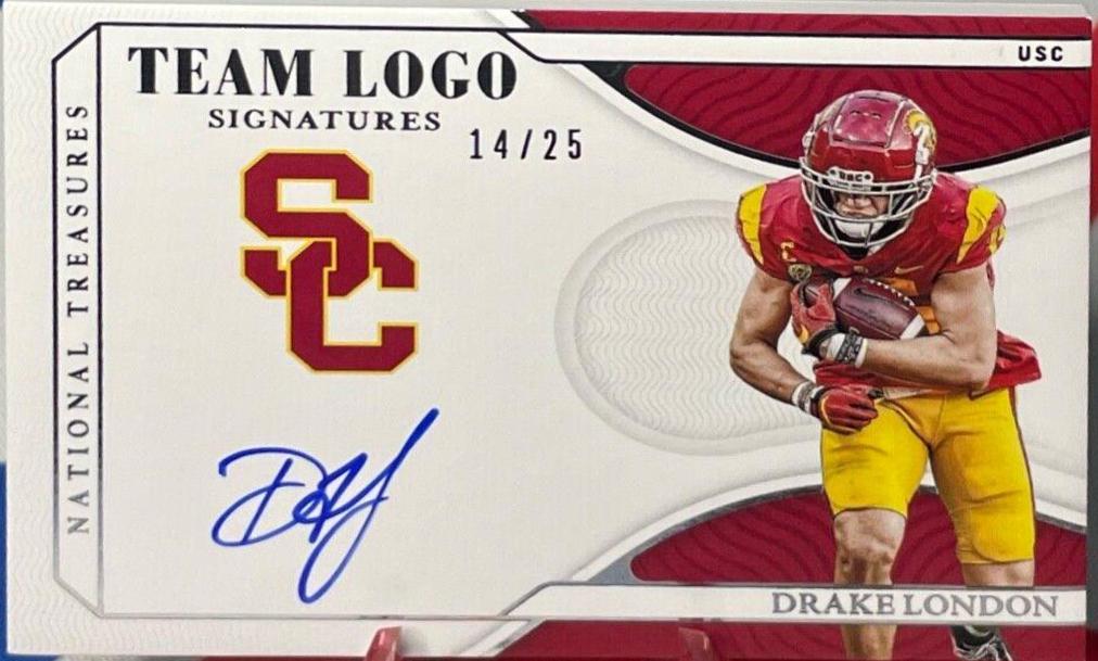 Drake London #TL-DLO Football Cards 2022 Panini National Treasures Collegiate Team Logo Signatures