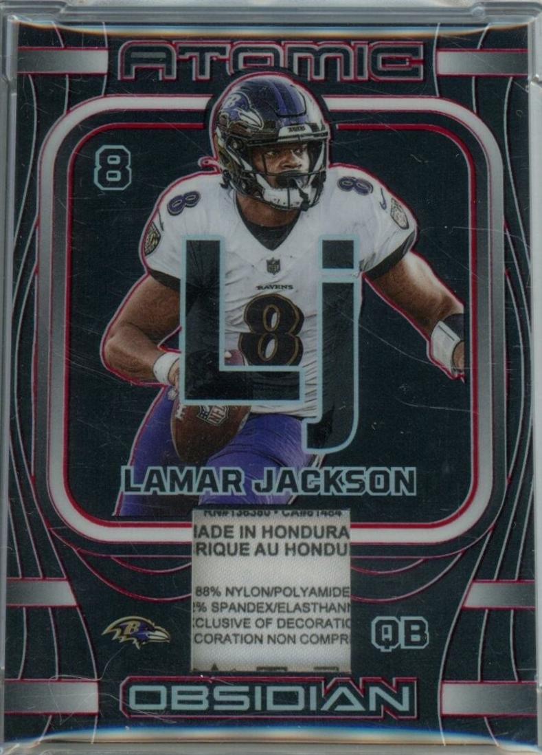 Lamar Jackson #2 Football Cards 2023 Panini Obsidian Atomic Material