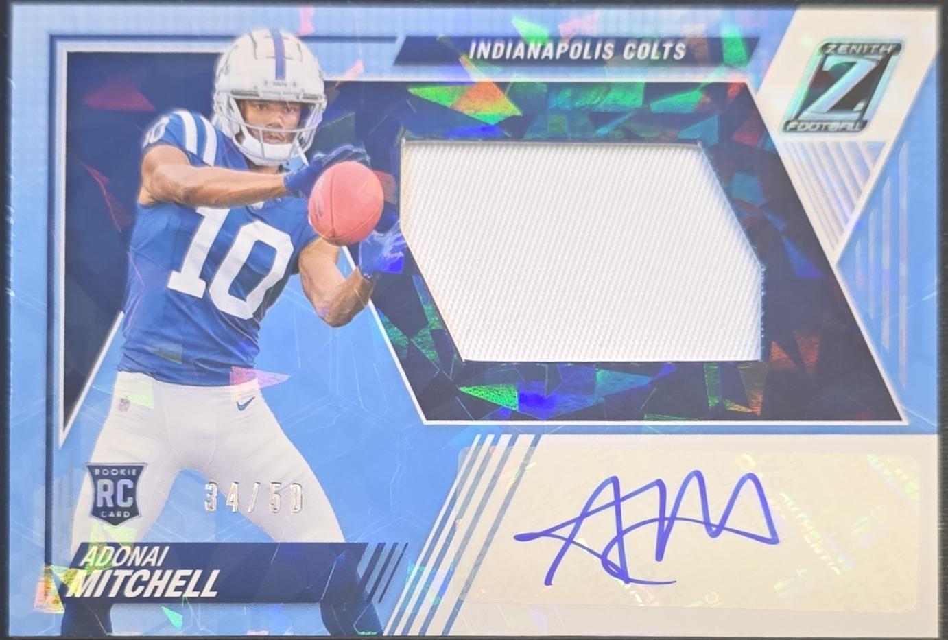 Adonai Mitchell #214 Football Cards 2024 Panini Zenith Rookie Patch Autographs Ice