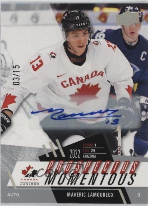 Maveric Lamoureux #PM-7 2024 Upper Deck Team Canada Juniors Prospectus Momentous Autograph Hockey