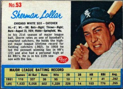1962 Post Cereal Sherman Lollar [Hand Cut] #53 card