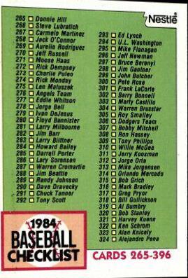 Checklist 265-396 #379 Baseball Cards 1984 Topps Nestle