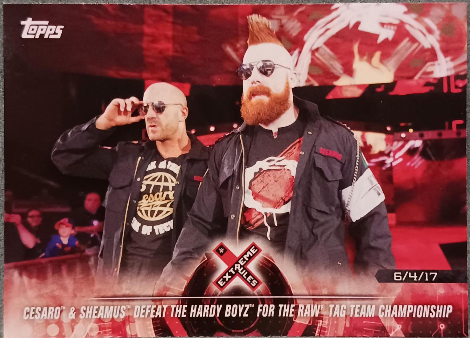 Cesaro & Sheamus Defeat The Hardy Boyz for the Raw Tag Team Championship #39 Wrestling Cards 2018 Topps WWE Road To Wrestlemania