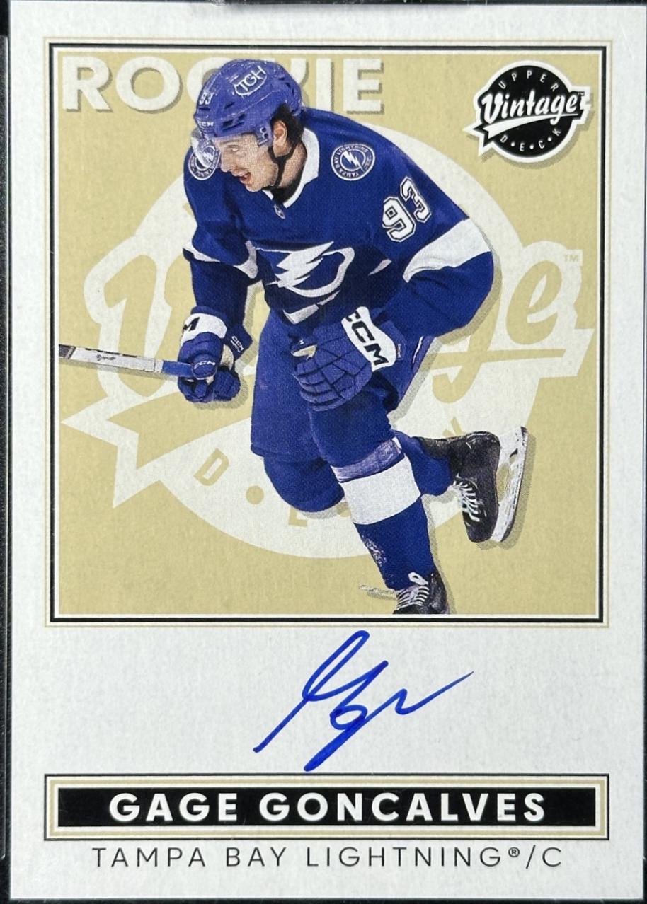 Gage Goncalves #VA-GG 2024 Upper Deck Clear Cut Vintage Autograph Hockey