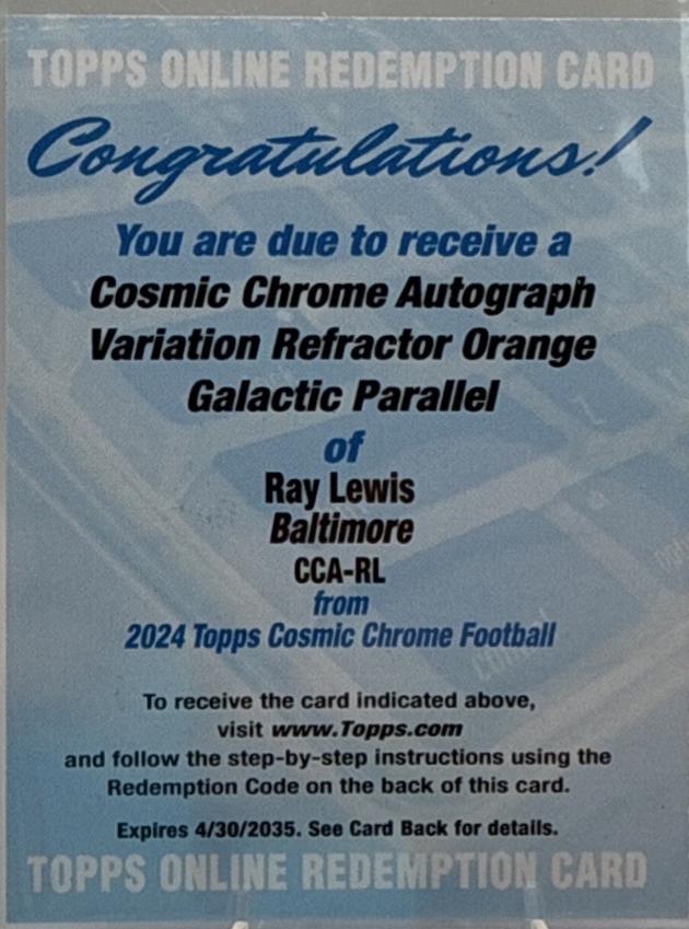 Ray Lewis #CCA-RL 2024 Topps Chrome Cosmic Football Cosmic Chrome Autographs