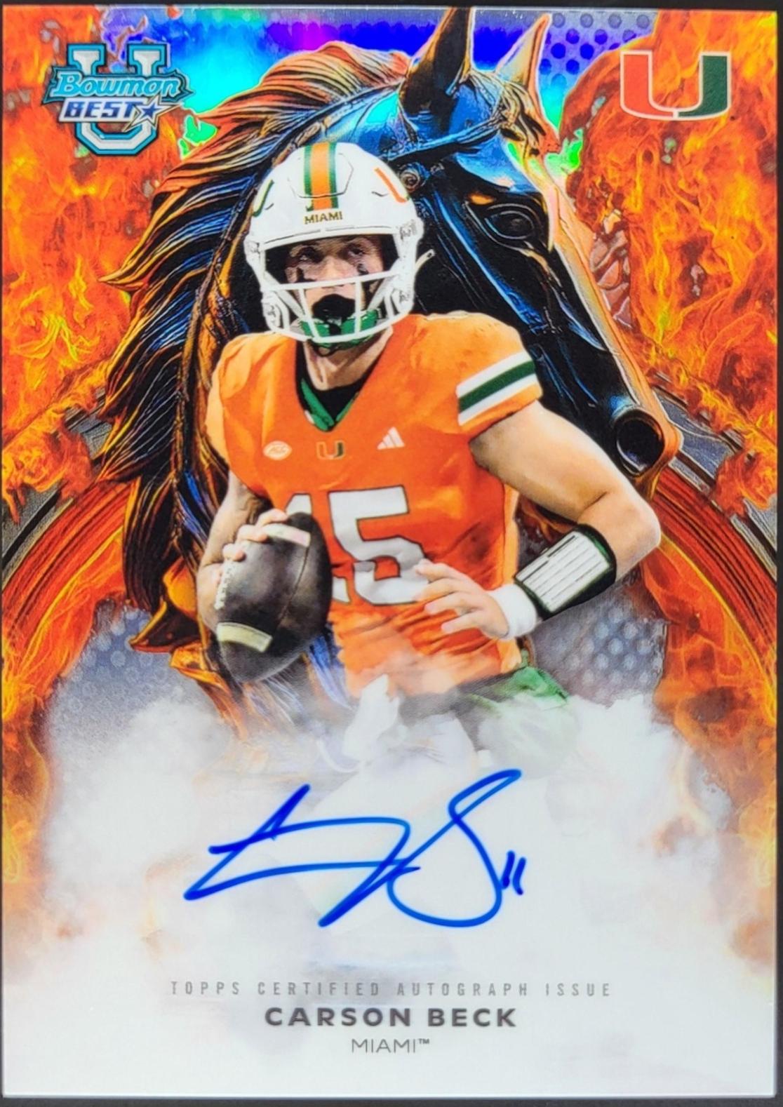 Carson Beck #WA-CB 2025 Bowman Best University Workhorse Autograph Football