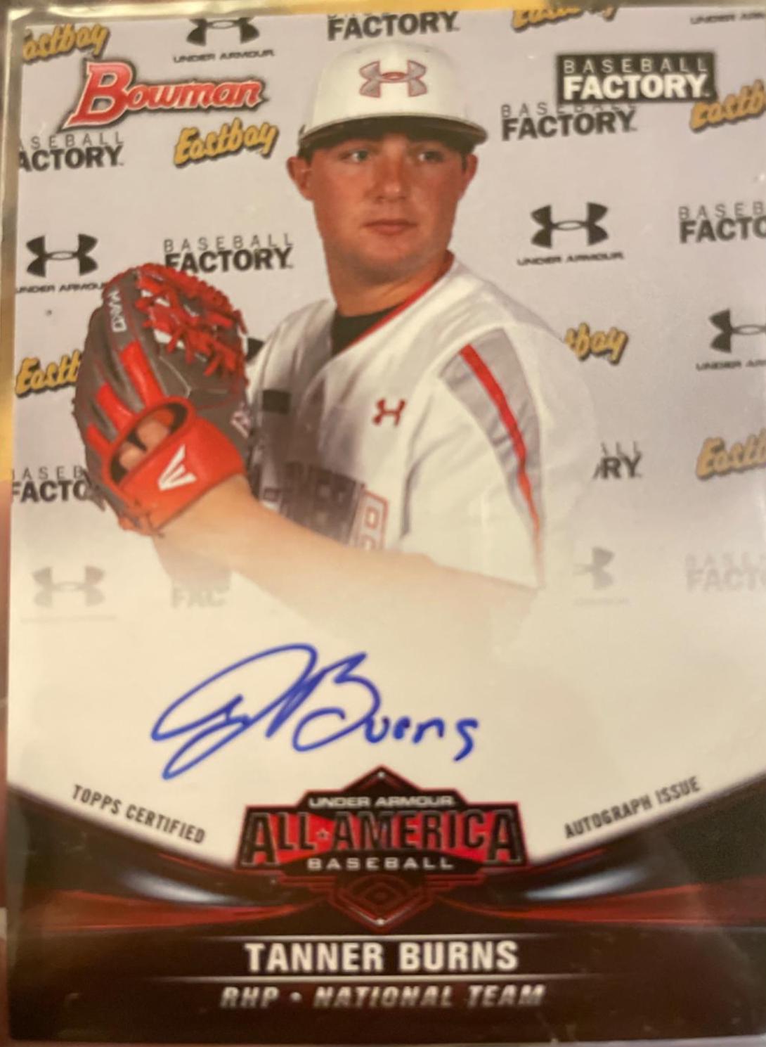 Tanner Burns #UAN-4 Baseball Cards 2016 Bowman Under Armour All American Autograph