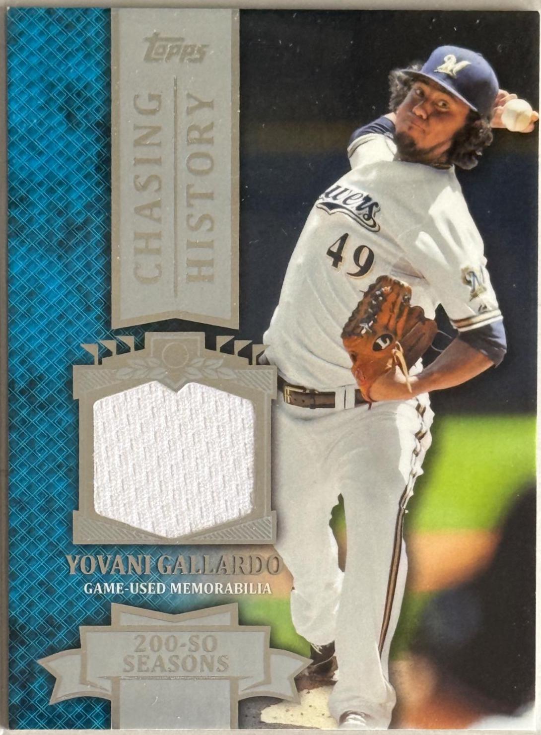 Yovani Gallardo #CHR-YG Baseball Cards 2013 Topps Chasing History Relics