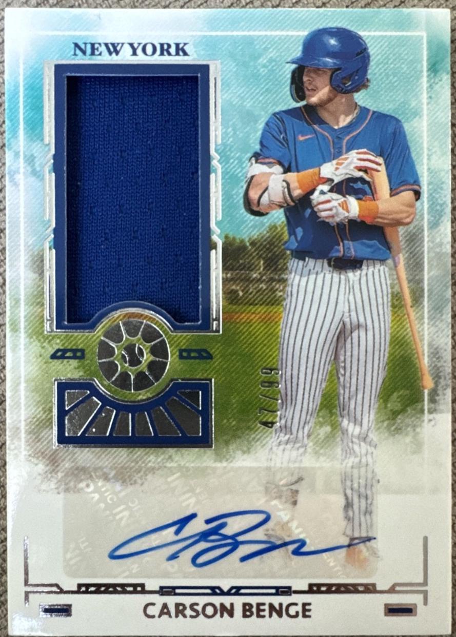 Carson Benge #47 2025 Panini Boys of Summer Baseball Prospect Material Signatures