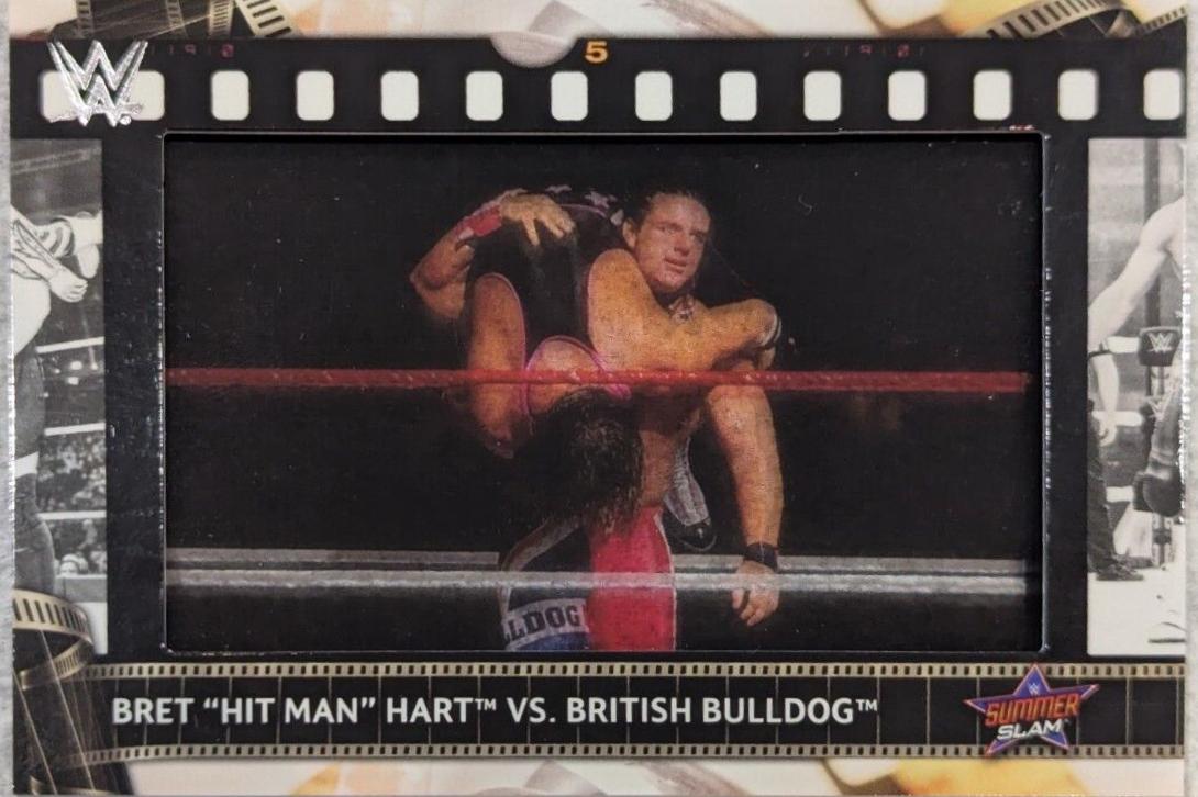 Bret 'Hit Man' Hart vs. British Bulldog #FS-BB Wrestling Cards 2021 Topps WWE Match Film Strips Relics