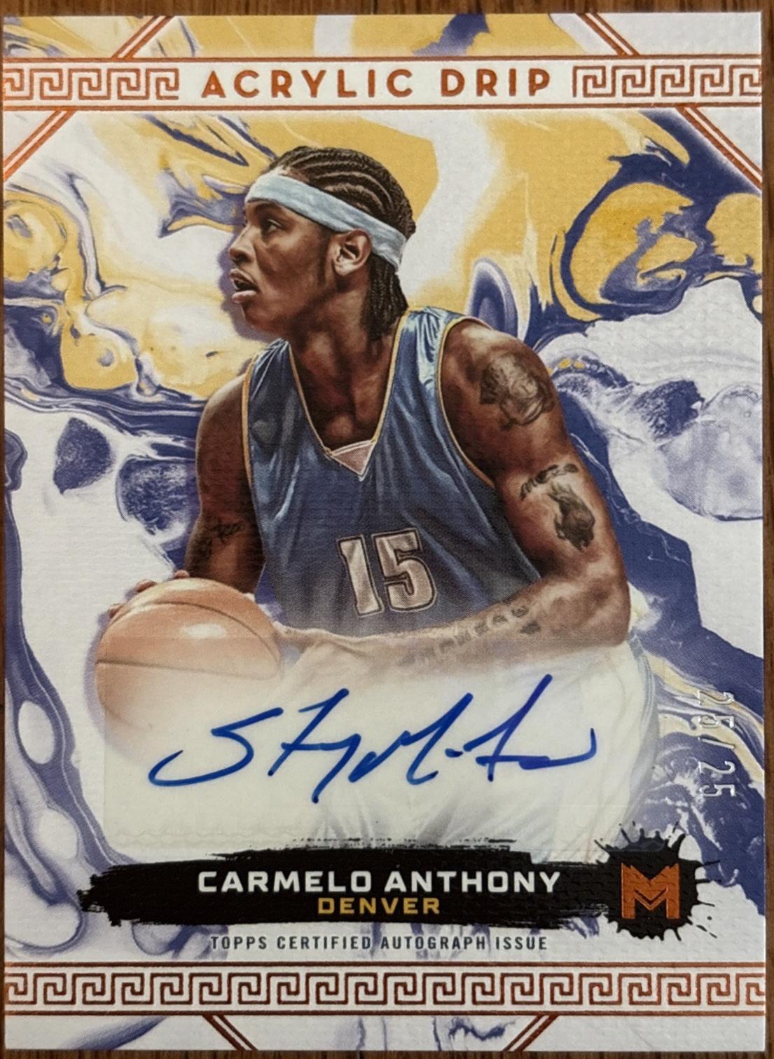 Carmelo Anthony #ADA-CA Basketball Cards 2023 Topps Motif Acrylic Drip Autograph
