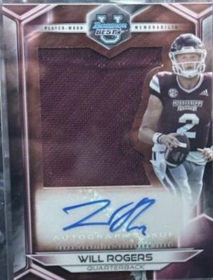 Will Rogers #JRA-WR Football Cards 2023 Bowman's Best University Prospect Jumbo Relic Autographs
