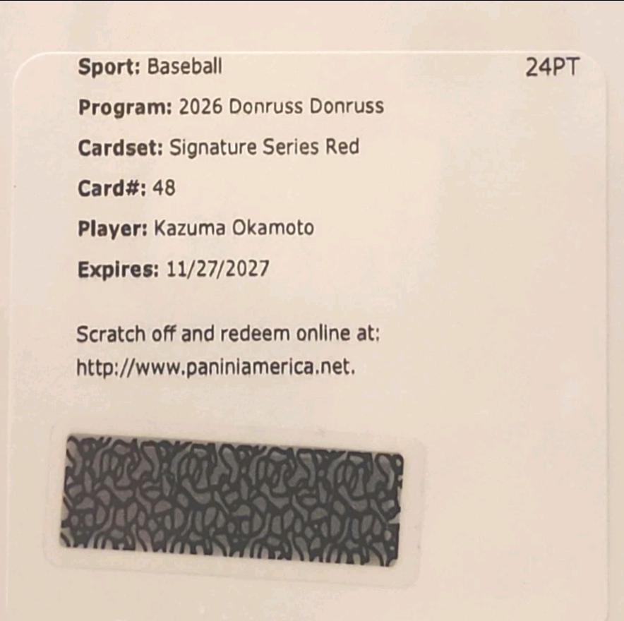 Kazuma Okamoto #SS-KO 2026 Panini Donruss Signature Series Baseball